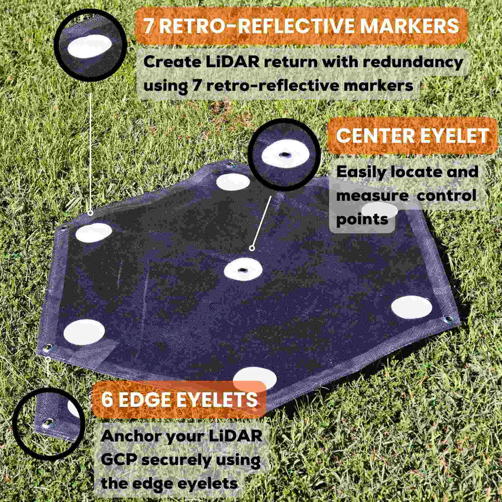 LiDAR Ground Control Points for LiDAR Mapping (6 Pack) Retro-Reflective Black Hexagon with Center Eyelet for Aerial Mapping & Photogrammetry