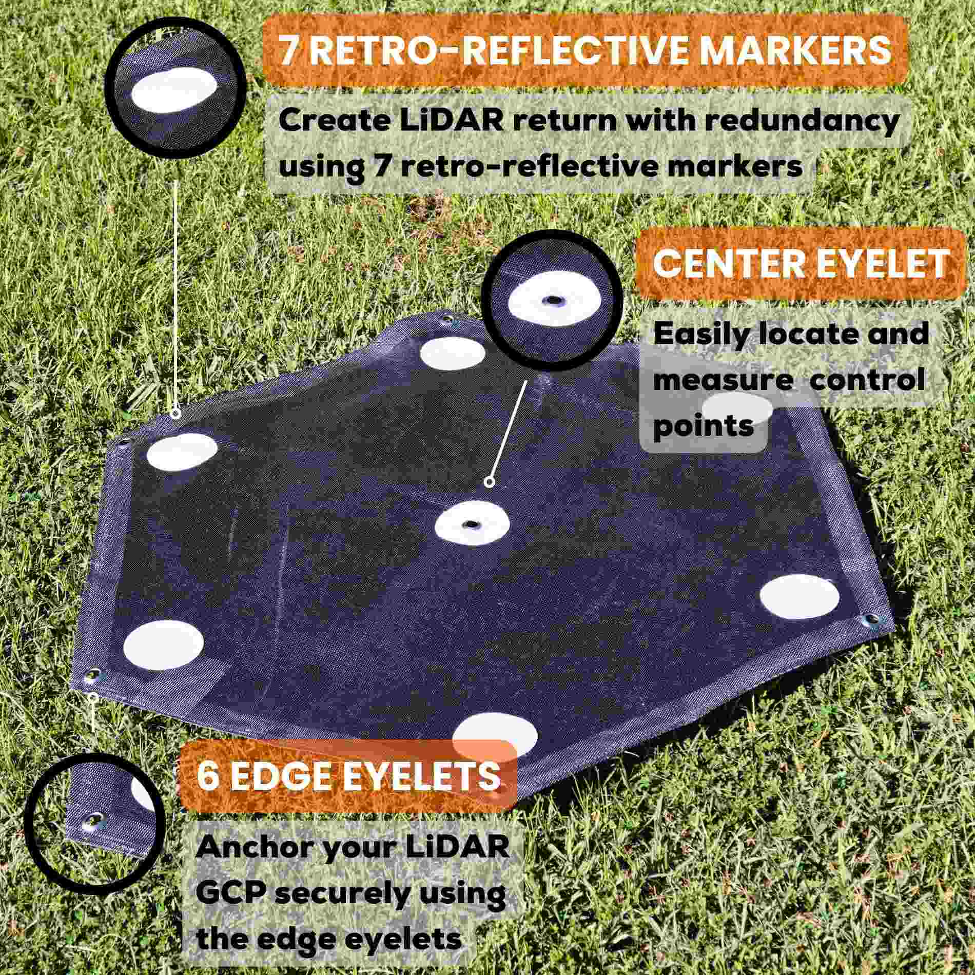 LiDAR Ground Control Points for LiDAR Mapping (6 Pack) Retro-Reflective Black Hexagon with Center Eyelet for Aerial Mapping & Photogrammetry