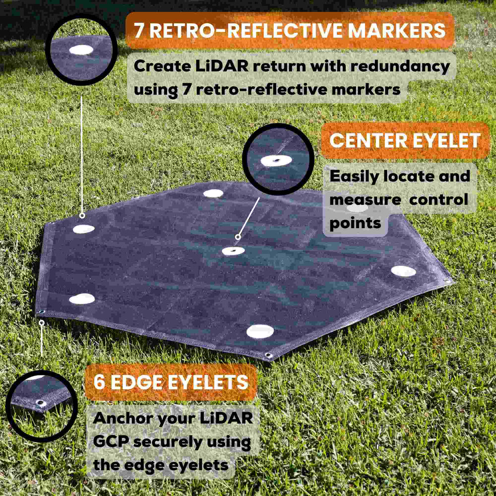 XL LiDAR Ground Control Point for LiDAR Mapping (6 Pack) Retro-Reflective Black Hexagon with Center Eyelet for Mapping & Photogrammetry